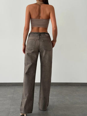 Yüksek Bel Rahat Kesim Relax Fit Kahve Tint Jean Pantolon