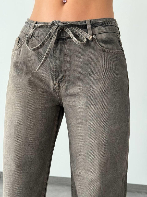 Yüksek Bel Rahat Kesim Relax Fit Kahve Tint Jean Pantolon