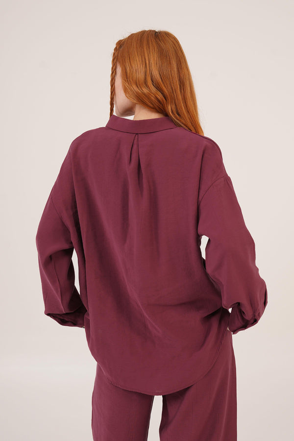 Salaş Model Düşük Omuz Tek Cepli Bordo Toptan Gömlek