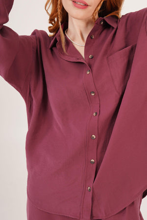 Salaş Model Düşük Omuz Tek Cepli Bordo Toptan Gömlek
