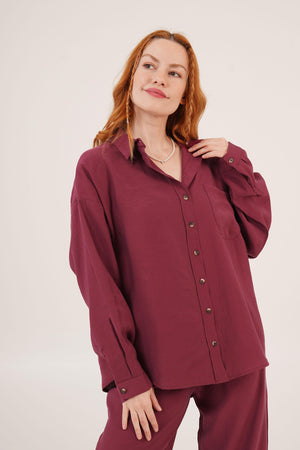 Salaş Model Düşük Omuz Tek Cepli Bordo Toptan Gömlek