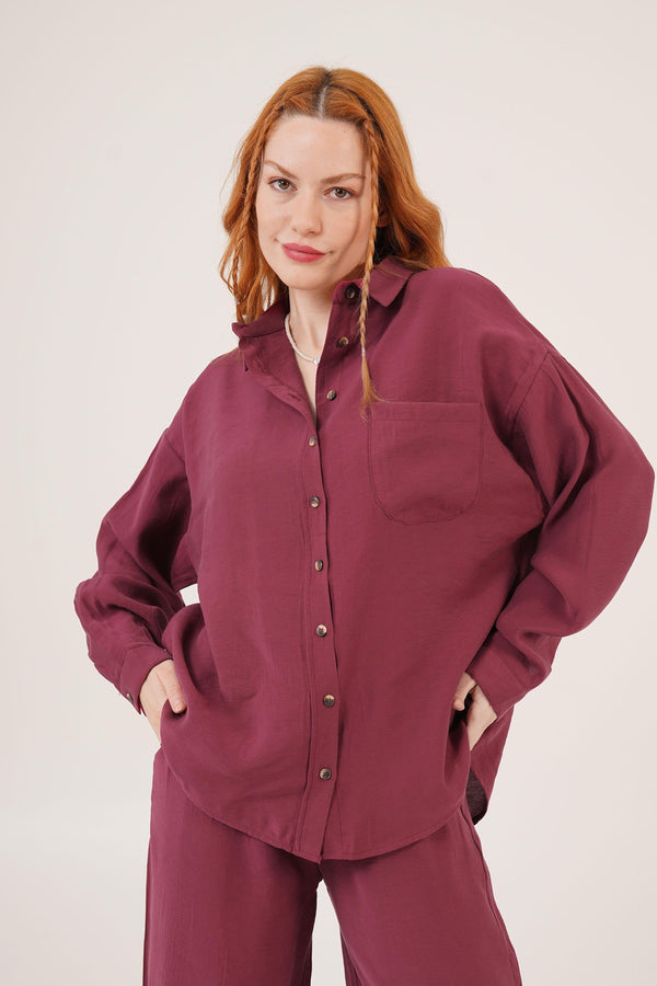 Salaş Model Düşük Omuz Tek Cepli Bordo Toptan Gömlek