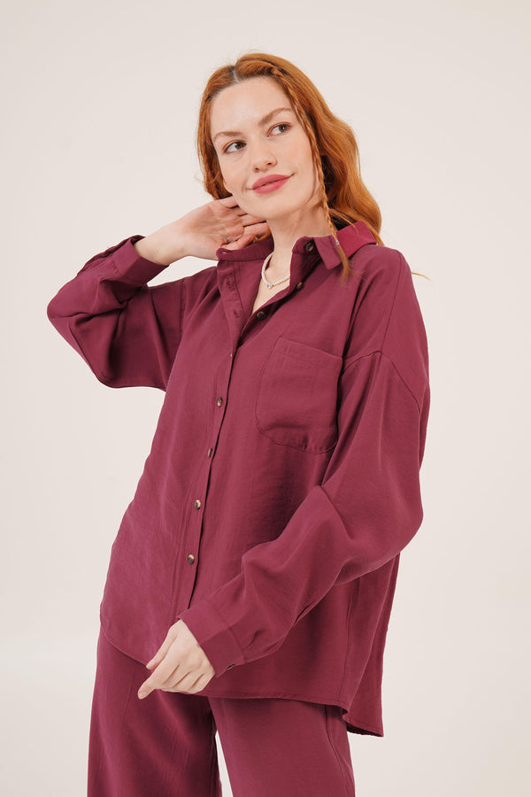 Salaş Model Düşük Omuz Tek Cepli Bordo Toptan Gömlek