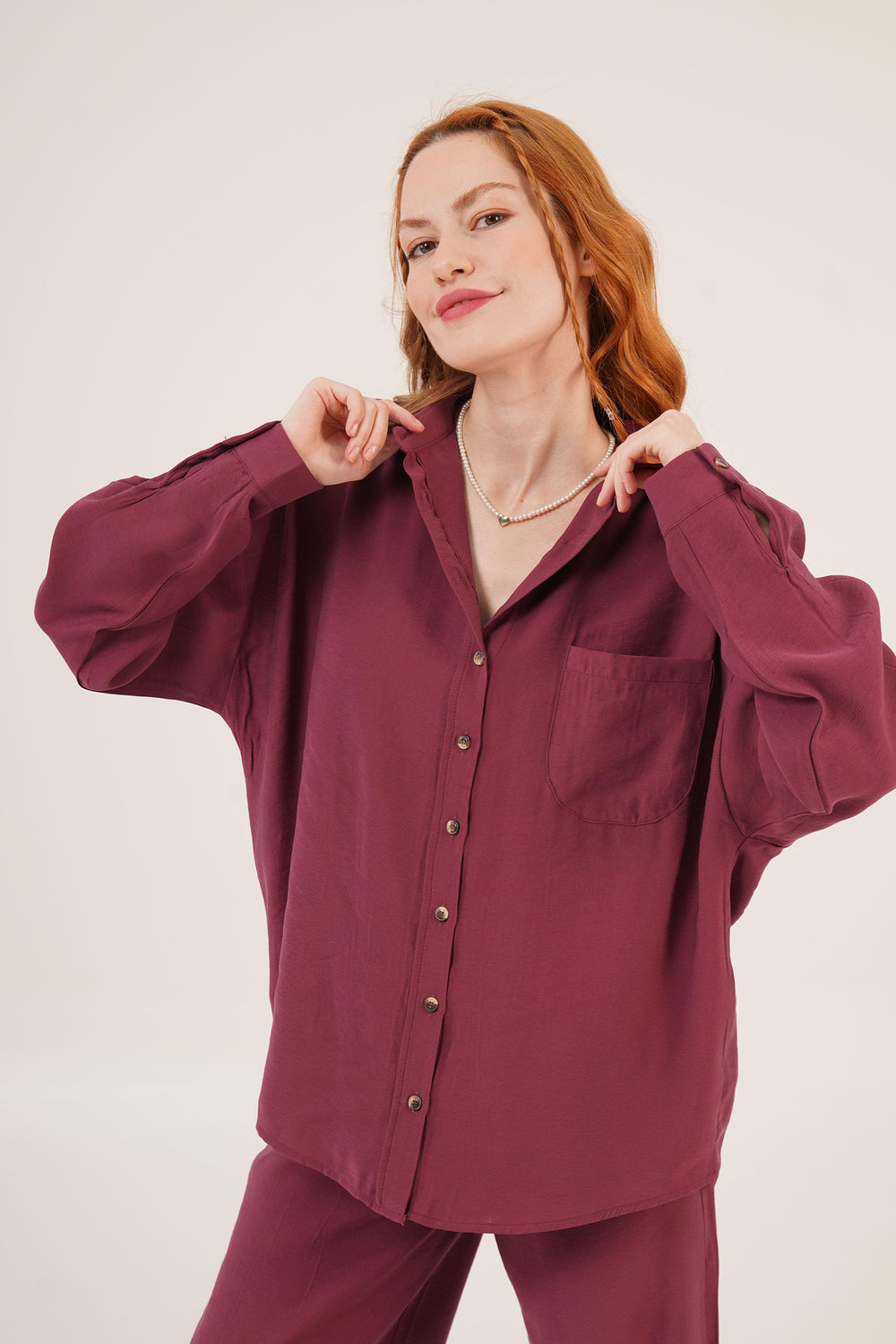 Salaş Model Düşük Omuz Tek Cepli Bordo Toptan Gömlek Bordo S