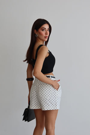 Kemer Detaylı Puantiyeli 4 Cepli Ekru Jean Short