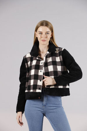 Toptan Polar Çıtçıtlı Toptan Mont - Siyah Dama