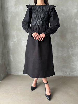Rochie neagră Topshow cu mânecă din piele, en-gros, fustă din poplin, en-gros | F0843