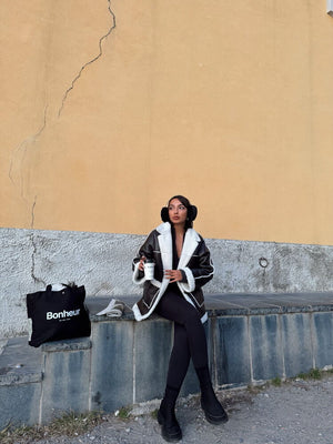 Paltoane de blană din piele en-gros - Negru crem