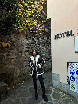 Paltoane de blană din piele en-gros - Negru crem