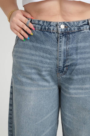 Yüksek Bel Bol kesim Blue Skater Jean Pantolon