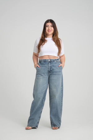 Yüksek Bel Bol kesim Blue Skater Jean Pantolon