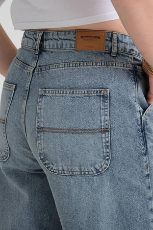 Yüksek Bel Bol kesim Blue Skater Jean Pantolon