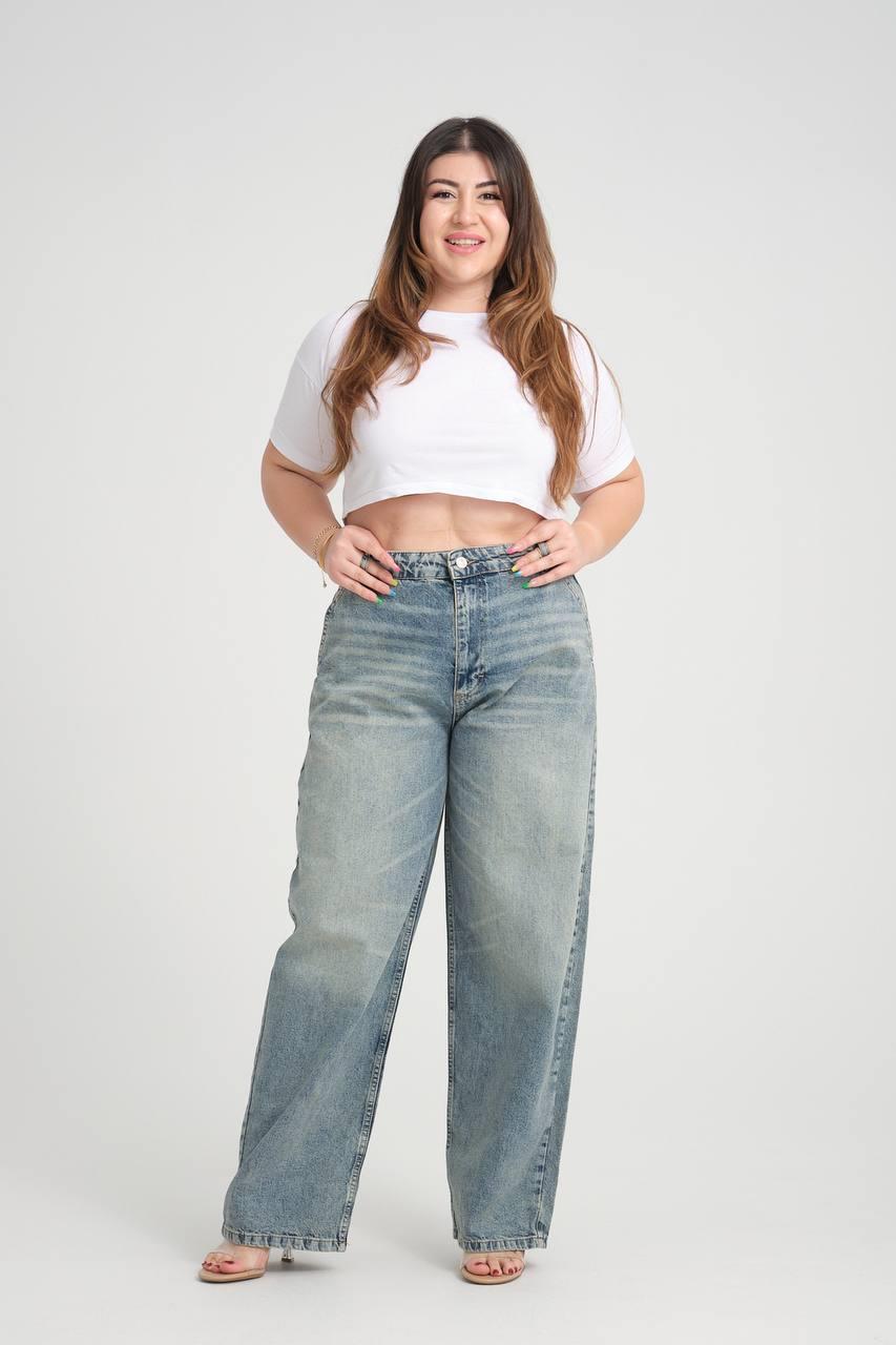 Yüksek Bel Bol Kesim Blue Tint Skater Jean Pantolon