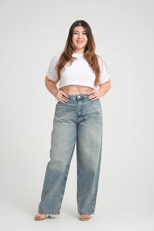 Yüksek Bel Bol Kesim Blue Tint Skater Jean Pantolon