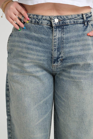 Yüksek Bel Bol Kesim Blue Tint Skater Jean Pantolon