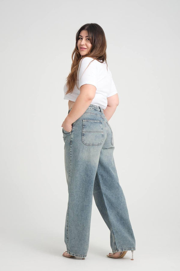 Yüksek Bel Bol Kesim Blue Tint Skater Jean Pantolon