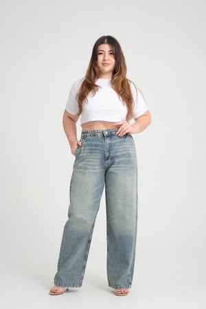 Yüksek Bel Bol Kesim Blue Tint Skater Jean Pantolon