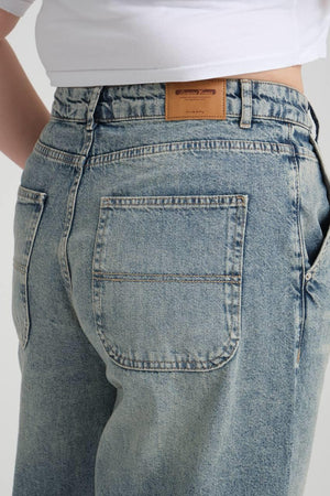 Yüksek Bel Bol Kesim Blue Tint Skater Jean Pantolon