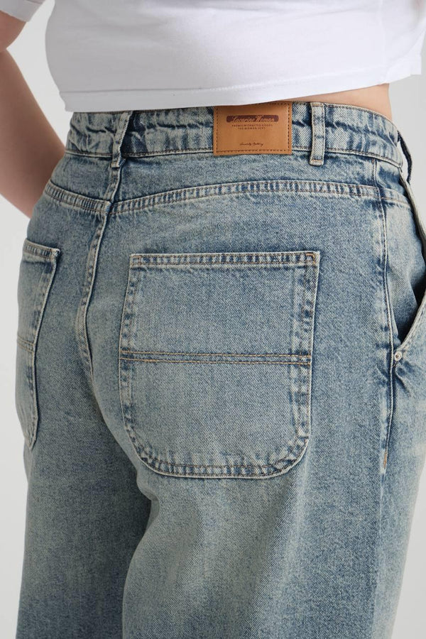 Yüksek Bel Bol Kesim Blue Tint Skater Jean Pantolon