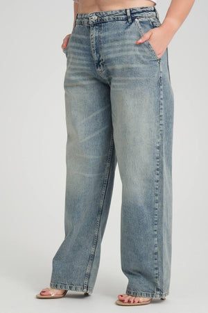 Yüksek Bel Bol Kesim Blue Tint Skater Jean Pantolon