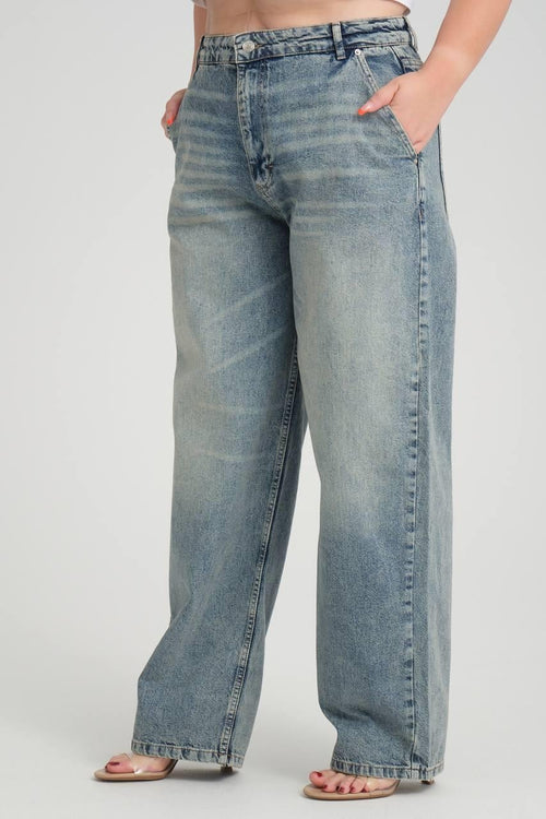 Yüksek Bel Bol Kesim Blue Tint Skater Jean Pantolon