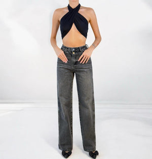 Yüksek Bel Normal Kalıp Onyx Black Jean Pantolon