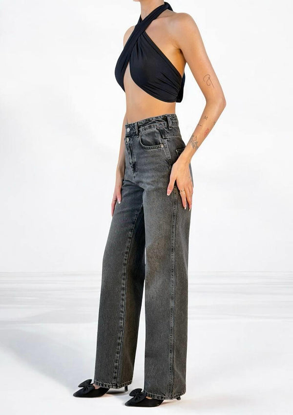 Yüksek Bel Normal Kalıp Onyx Black Jean Pantolon