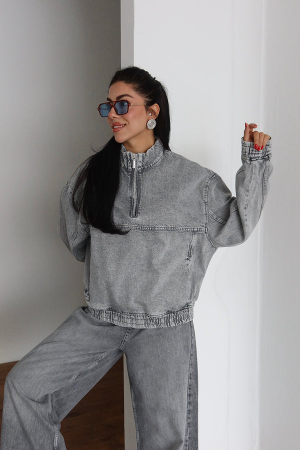 Yaka Fermuar Detaylı Unisex Sweatshirt