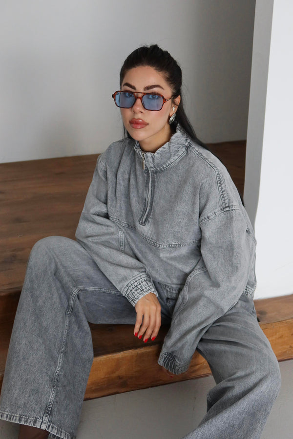 Yaka Fermuar Detaylı Unisex Sweatshirt