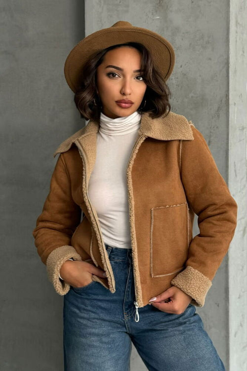 Süet Peluş Toptan Mont - Taba Taba