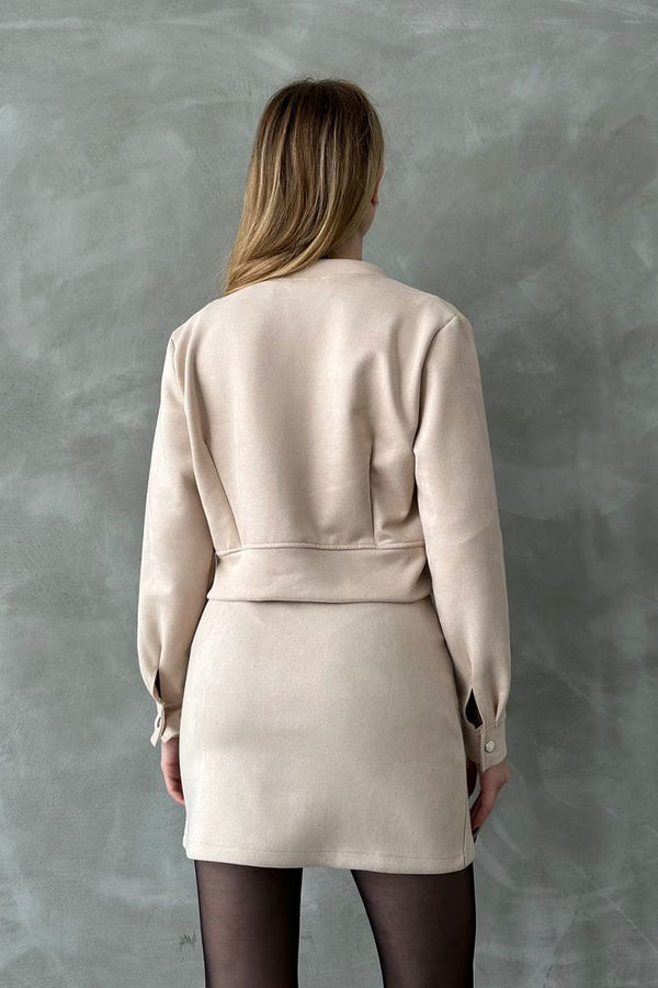 TOPSHOW Taş Süet Crop Toptan Mont | F1551