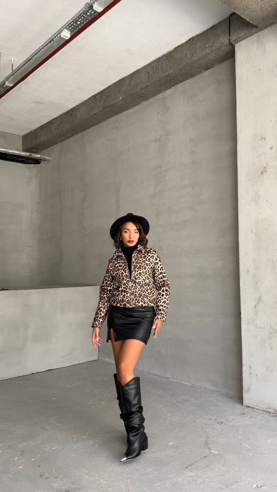 Kaşe Toptan Mont - Taş Leopar