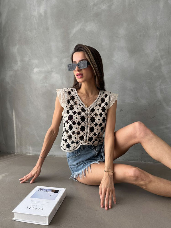 Topshow Taş Siyah Düğmeli Toptan Yelek