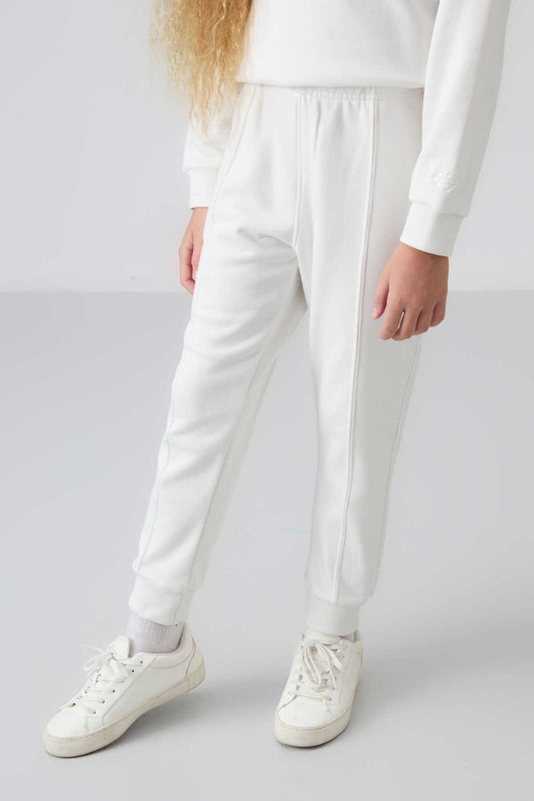 Tommylife Toptan 3-9 Yaş O Yaka Oversize Kız Çocuk Eşofman Takımı 75145 Ekru