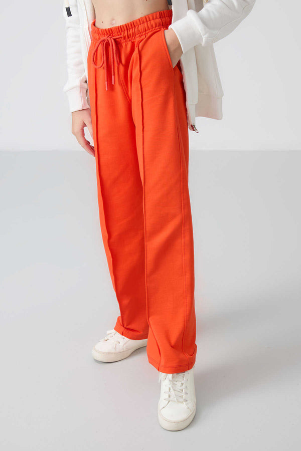 Tommylife Toptan 7-15 Yaş Geniş Paça Standart Kalıp Kız Çocuk Eşofman Alt 75144 Portakal