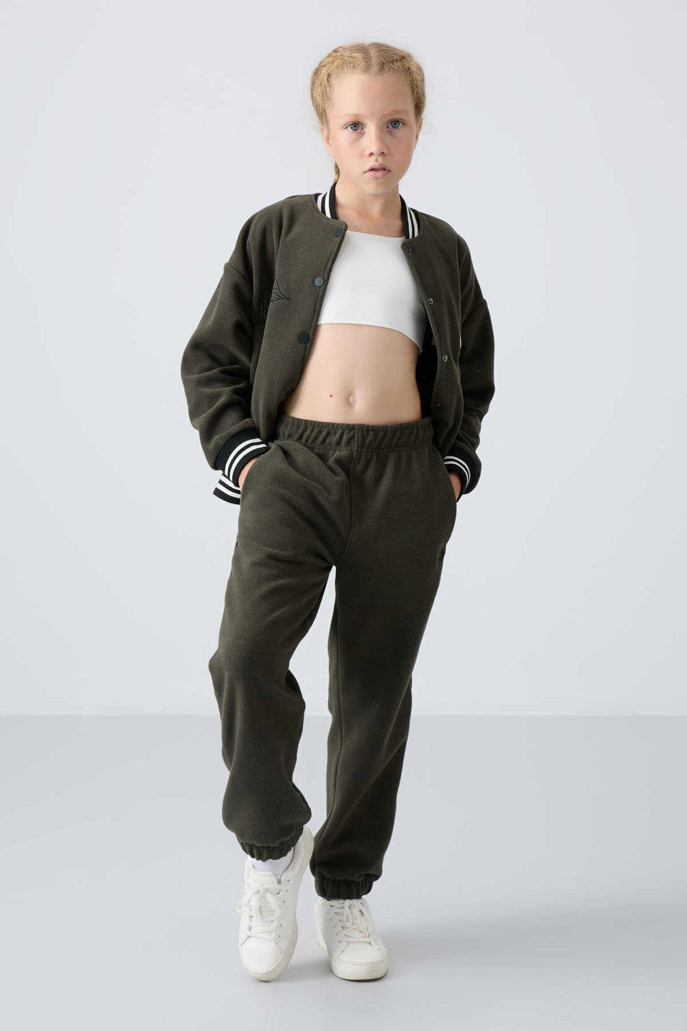Tommylife Toptan 7-15 Yaş Jogger Standart Kalıp Kız Çocuk Eşofman Alt 75155 Haki