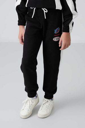Tommylife Toptan 7-15 Yaş Kapüşonlu Oversize Kız Çocuk Eşofman Takımı 75166 Siyah
