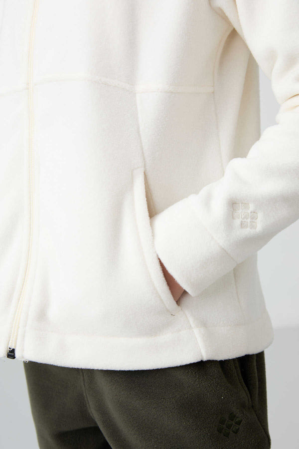 Tommylife Toptan 7-15 Yaş Kapüşonlu Standart Kalıp Kız Çocuk Polar Sweatshirt 75152 Ekru