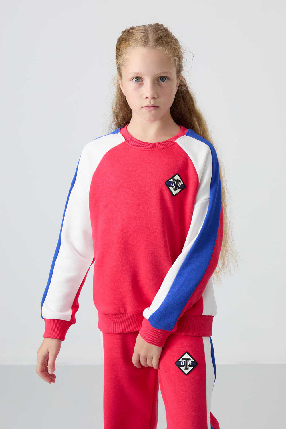 Tommylife Toptan 7-15 Yaş O Yaka Standart Kalıp Kız Çocuk Eşofman Takımı 75165 Viva Kırmızı