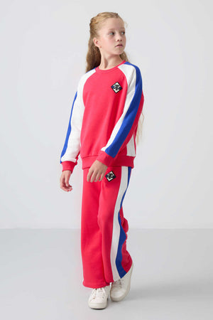 Tommylife Toptan 7-15 Yaş O Yaka Standart Kalıp Kız Çocuk Eşofman Takımı 75165 Viva Kırmızı