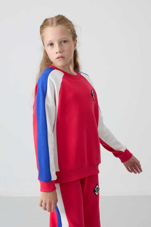 Tommylife Toptan 7-15 Yaş O Yaka Standart Kalıp Kız Çocuk Eşofman Takımı 75165 Viva Kırmızı