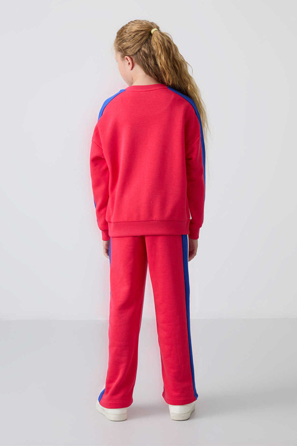 Tommylife Toptan 7-15 Yaş O Yaka Standart Kalıp Kız Çocuk Eşofman Takımı 75165 Viva Kırmızı