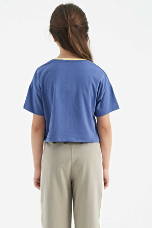 Tommylife Toptan Açık Eflatun Renkli Yazı Baskılı O Yaka Oversize  Kısa Kollu Kız Çocuk T-Shirt - 75111