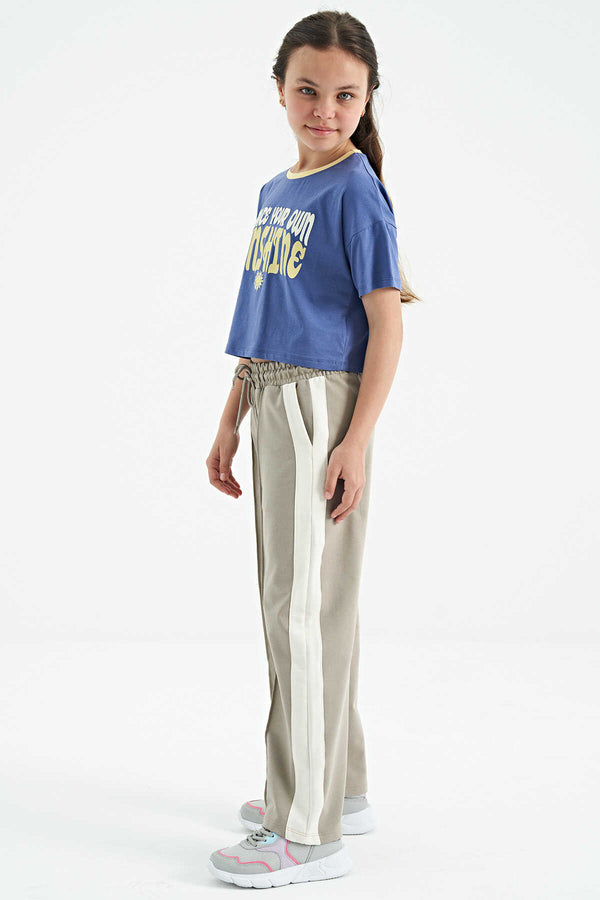 Tommylife Toptan Açık Eflatun Renkli Yazı Baskılı O Yaka Oversize  Kısa Kollu Kız Çocuk T-Shirt - 75111