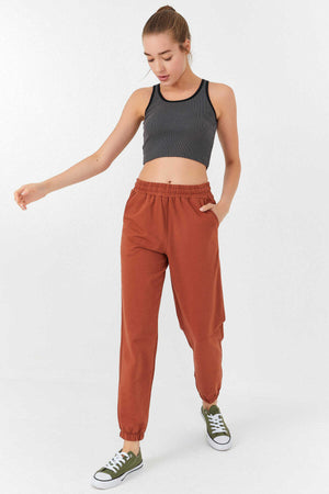 Tommylife Toptan Antrasit Basic Sıfır Kol Dar Kalıp U Yaka Kadın Crop Top Atlet - 97160