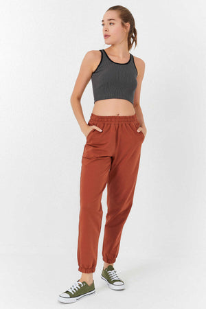 Maiou scurt pentru femei, fără mâneci, croială slim fit, cu guler în U, culoare antracit, Tommylife Wholesale - 97160