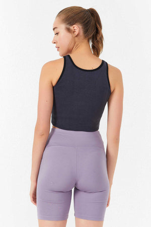 Tommylife Toptan Antrasit Basic Sıfır Kol Dar Kalıp U Yaka Kadın Crop Top Atlet - 97162