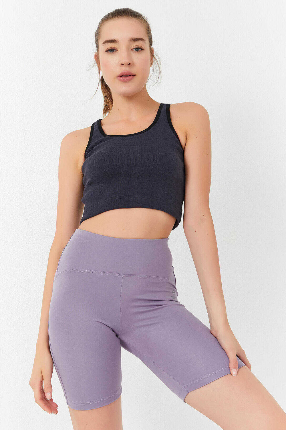 Tommylife Toptan Antrasit Basic Sıfır Kol Dar Kalıp U Yaka Kadın Crop Top Atlet - 97162