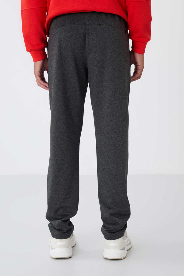 Tommylife Toptan Antrasit Melanj Bağcıklı Cepli Standart Kalıp Klasik Paça Erkek Eşofman Alt - 84682