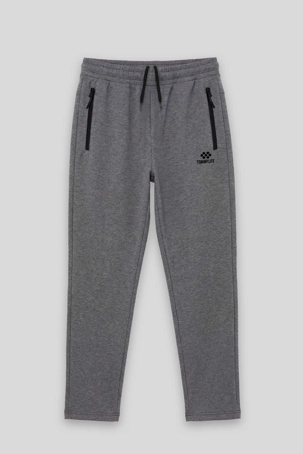 Tommylife Toptan Antrasit Melanj Basic Belden Bağcıklı Klasik Paça Erkek Büyük Beden Eşofman Alt - 84844